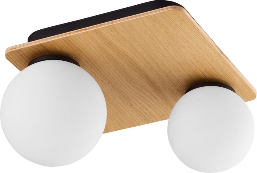Bianca loftlampe, m. 2 skjermer - hvitt glass og naturlig tre