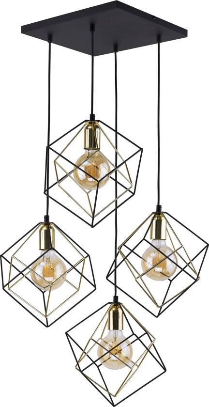 Alambre loftslampe, m. 4 skjermer - gull og sort stål