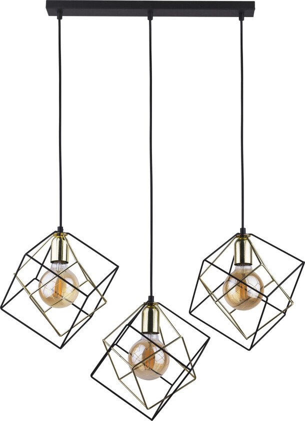 Alambre loftslampe, m. 3 skjermer - gull og sort stål