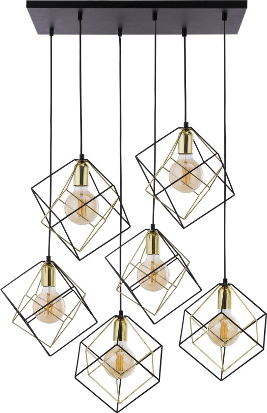 Alambre loftslampe, m. 6 skjermer - gull og sort stål