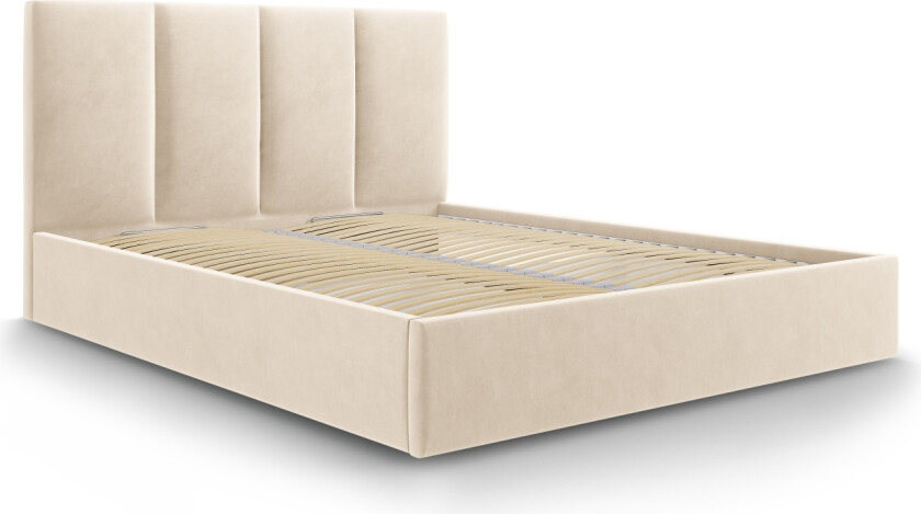 MICADONI Pyla sengeramme, med sengegavl og lameller - beige fløyel (212x150x104)