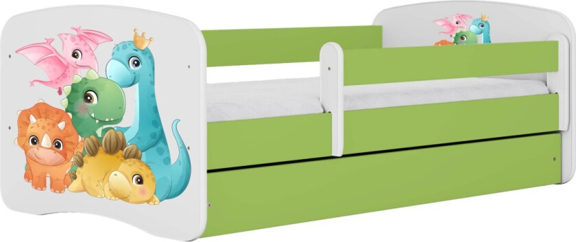 KOCOT KIDS Bed babydreams grønne bittesmå dinos uten skuff med madrass 140/70