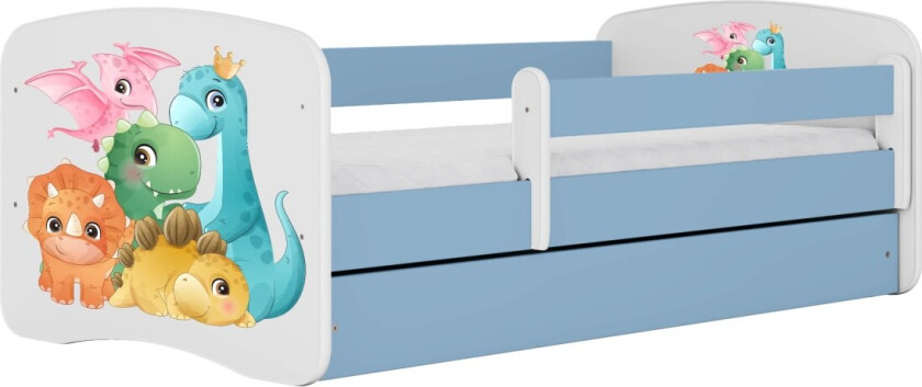 Babydreams juniorseng med små dinosaurer, uten madrass, uten skuff - blå laminat (160x80)