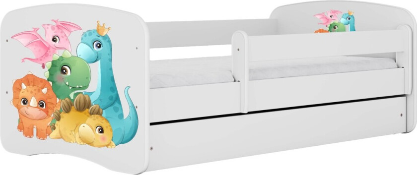 KOCOT KIDS Seng babydreams hvite bittesmå dinos uten skuff med madrass 140/70