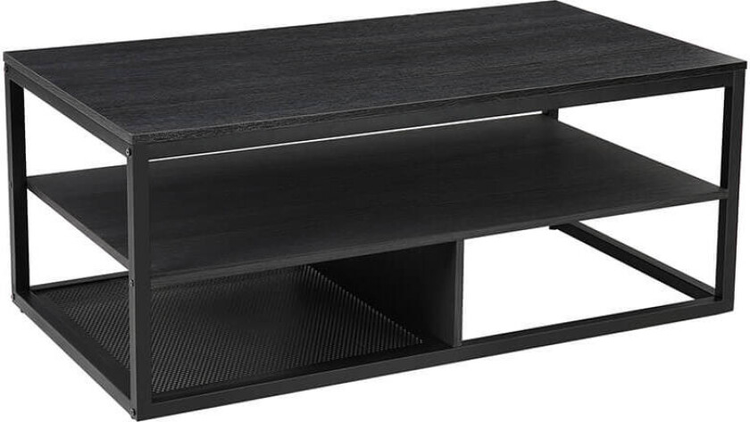 VASAGLE salongbord, rektangulært, m. 2 hyller - sort sponplate og stål (110x60)