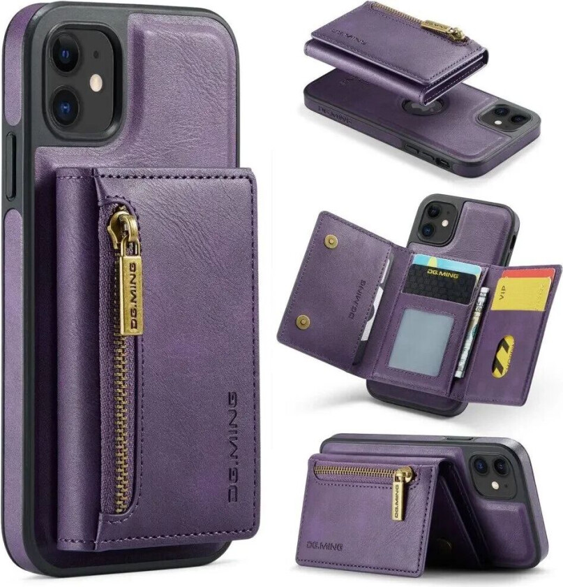 iPhone 11 Skinndekket Plastdeksel med Magnetisk Avtakbar Lommebok - Lilla