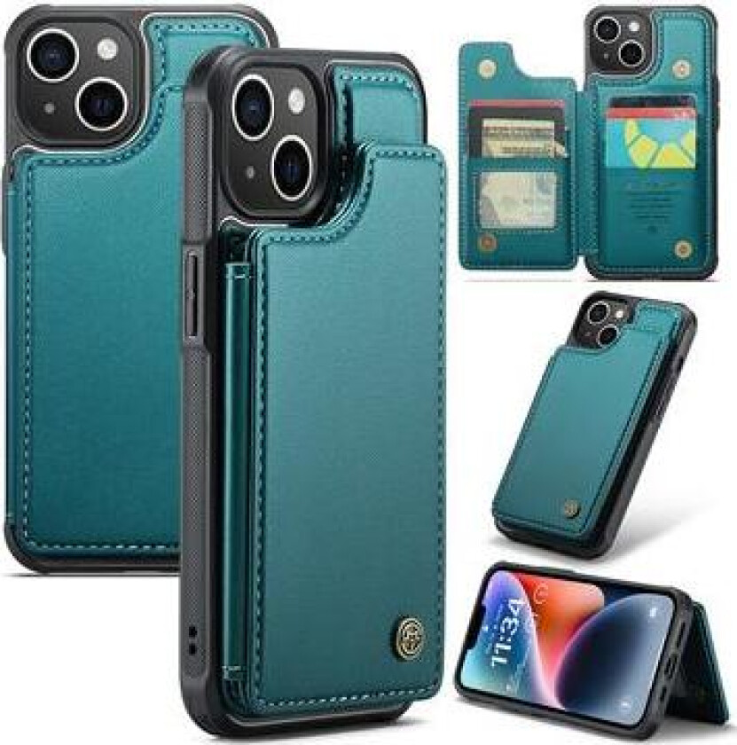 iPhone 14 Plus Caseme C22-etui RFID-kortlommebok - Grønn