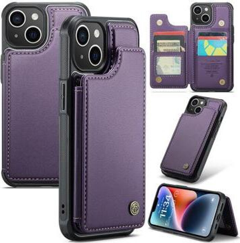iPhone 14 Plus Caseme C22-etui RFID-kortlommebok - Lilla