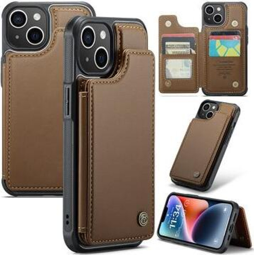 iPhone 14 Plus Caseme C22-etui RFID-kortlommebok - Brun