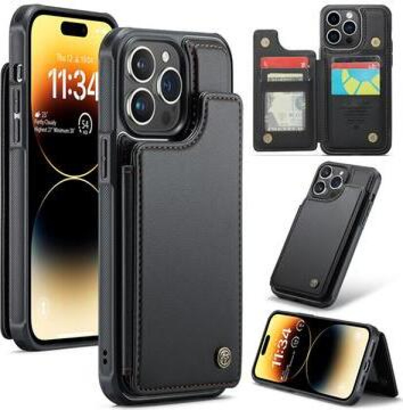iPhone 14 Pro Max Caseme C22 etui RFID-kortlommebok - Svart