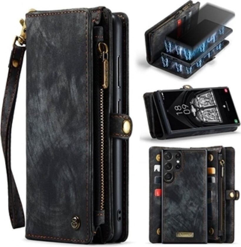 Samsung Galaxy S23 Ultra 5G Caseme 008 2-i-1 Multifunksjonell Lommebok-deksel - Svart