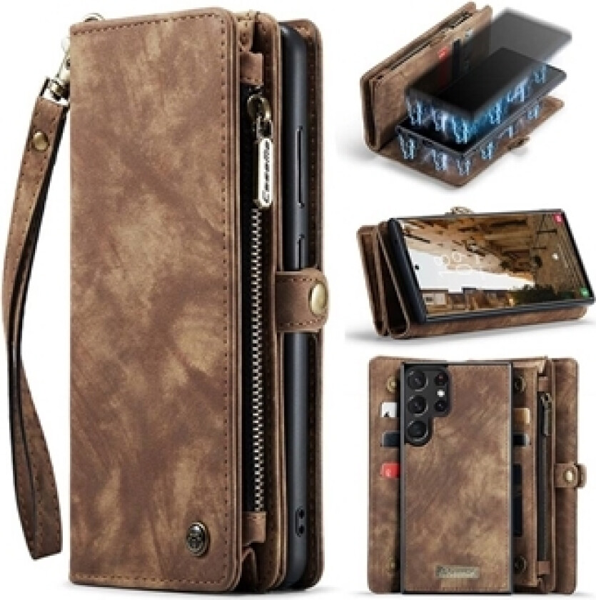 Samsung Galaxy S23 Ultra 5G Caseme 008 2-i-1 Multifunksjonell Lommebok-deksel - Brun