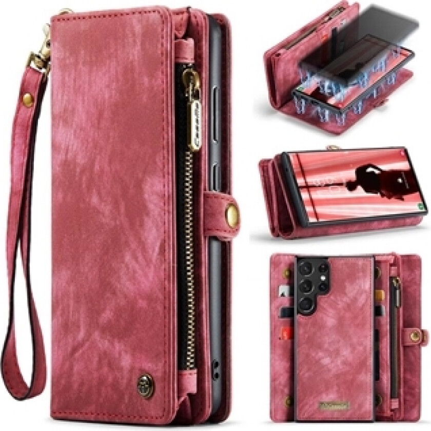 Samsung Galaxy S23 Ultra 5G Caseme 008 2-i-1 Multifunksjonell Lommebok-deksel - Rød