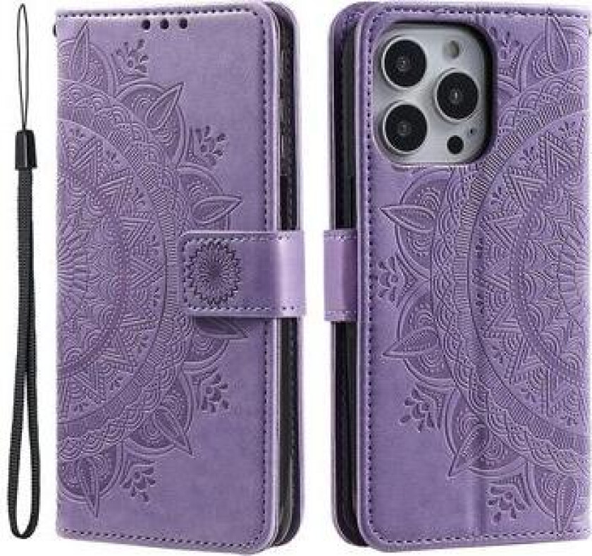 iPhone 14 Pro Mandala Series Lommebok-deksel - Lilla