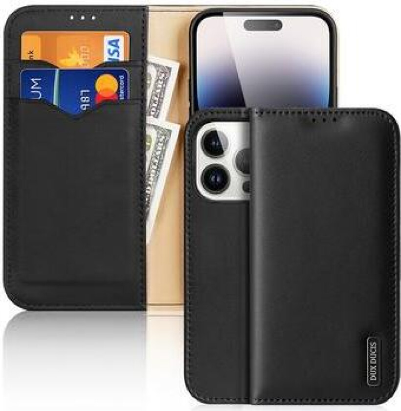 iPhone 15 Pro Dux Ducis Hivo Lommebok-deksel I Lær - Svart