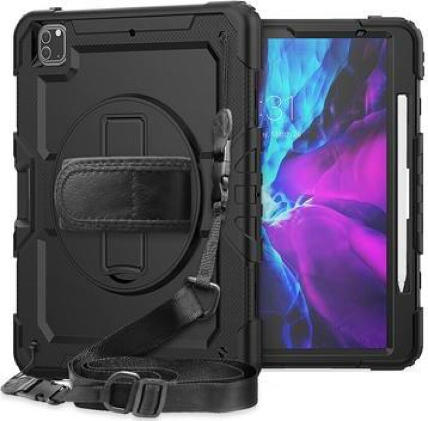 iPad Pro 12.9 2018/2020/2021/2022 Heavy Duty 360 Deksel med Håndrem - Svart