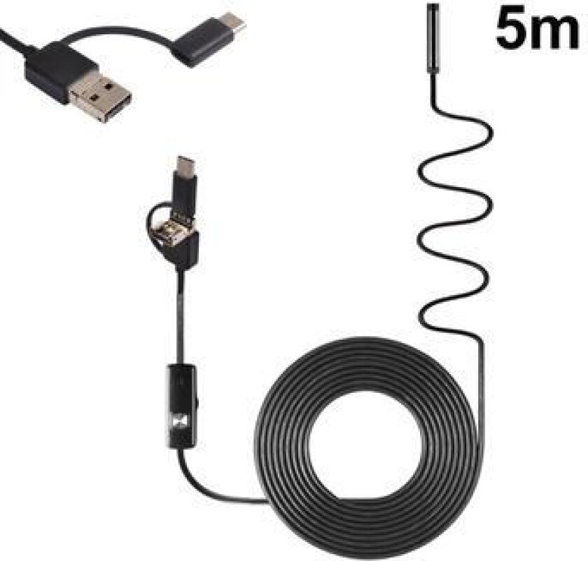 AN100 3-i-1 endoskopisk inspeksjonskamera 8 mm slangekamera med 5 m halvstiv kabel