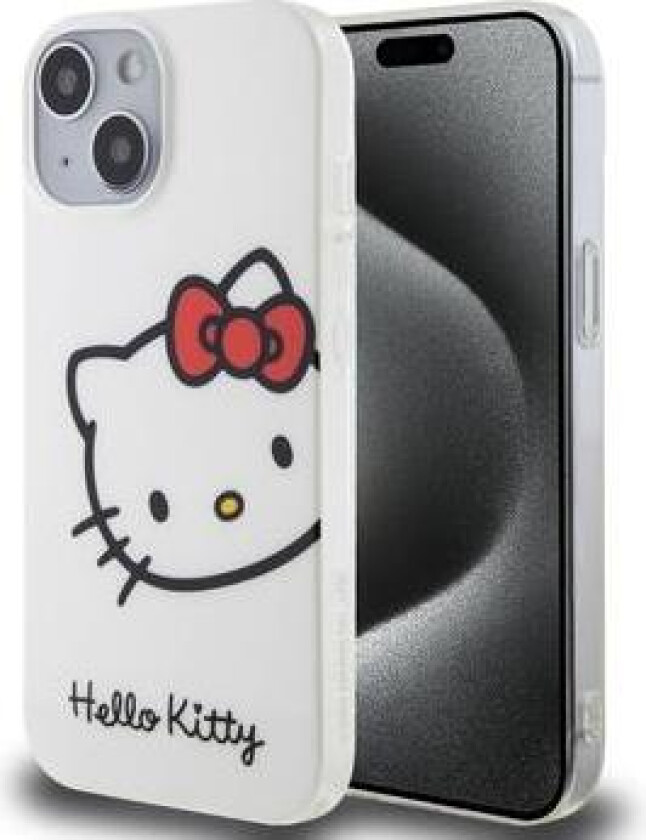 iPhone 15 Hello Kitty IML Kitty Hode-deksel - Hvit