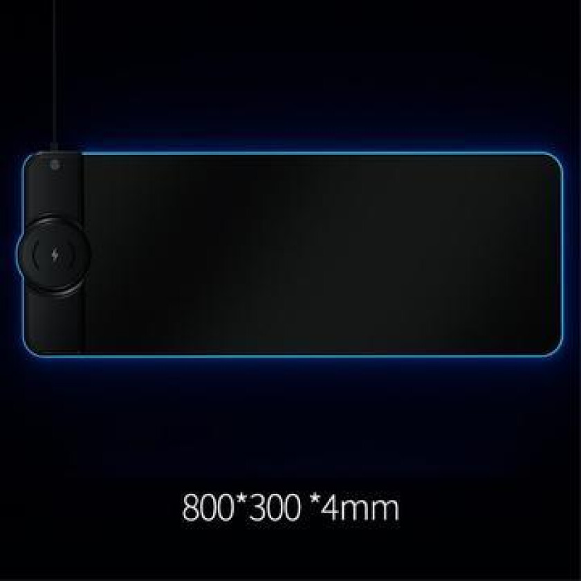 10 lysmodi Stor RGB-lysmatte for spilltastatur og musematte med trådløs telefonlader - svart/15W