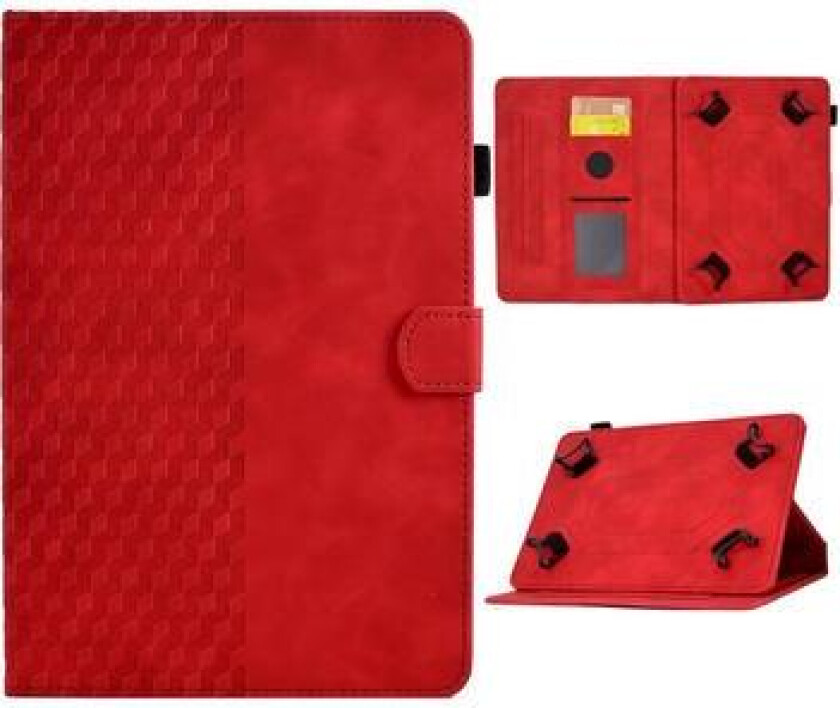 Universal 3D Pattern Smart Tablet Folio Case - 10 - Rød