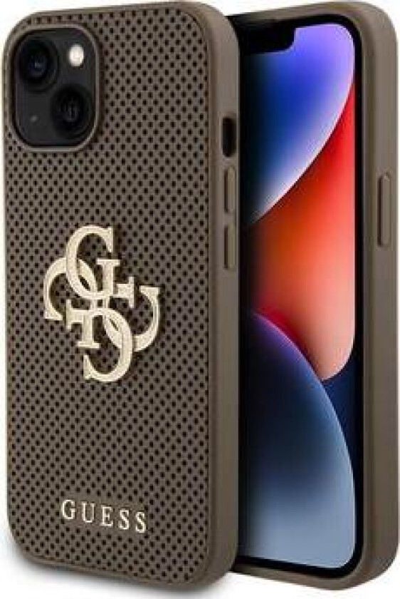 iPhone 15 Guess perforert 4G med glitterlogo Deksel - Taupe
