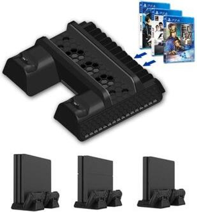 TP4-882 Vertikalt stativ med kjølevifte Kontrollerkjøler Dobbel ladestasjon for Sony Playstation PS4/PS4 Slim/PS4 Pro