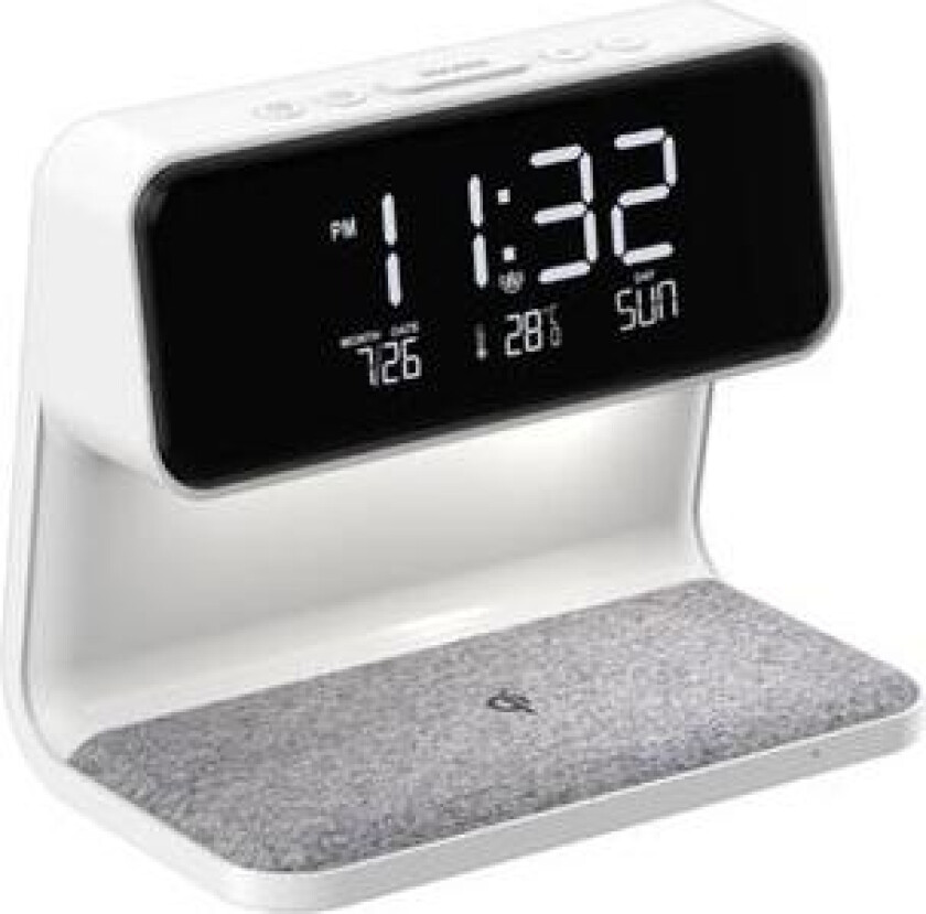 3-i-1 10 W trådløs mobiltelefonlader med nattbordslampe, LCD vekkerklokke for hjemmet (EU-plugg)