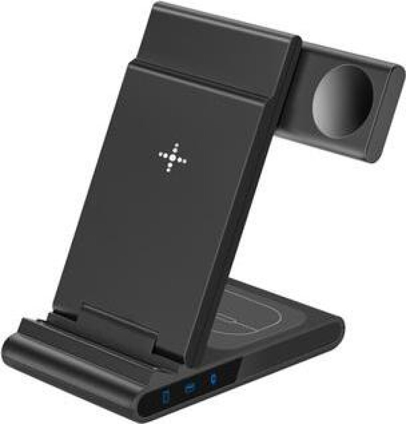 X1 3-i-1 sammenleggbar trådløs lader for iPhone / iWatch / AirPods Bærbart hurtigladestativ - Svart