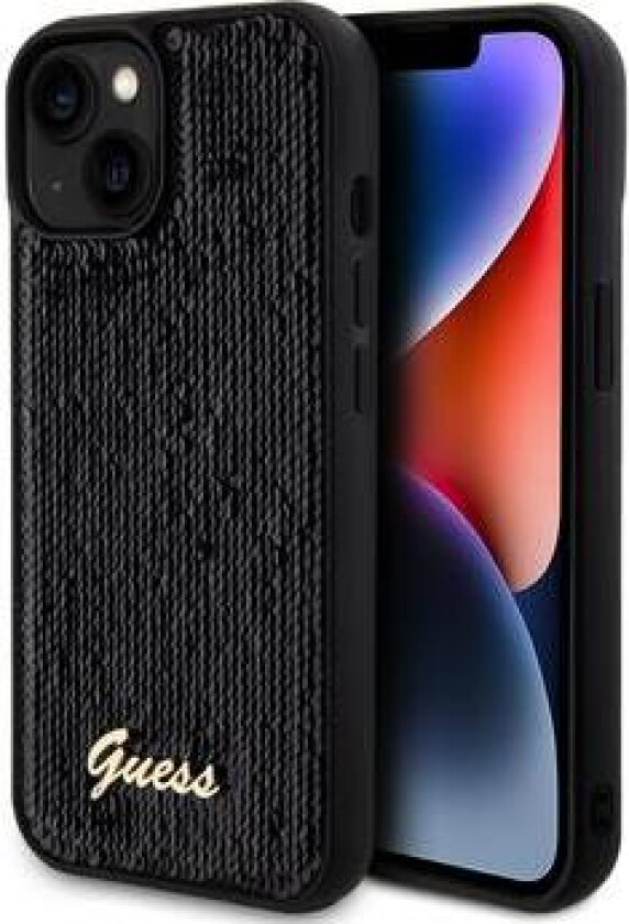 iPhone 15 Plus Guess Sequin Script Logo Deksel - Svart