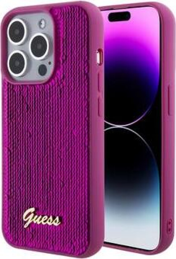 iPhone 15 Pro Max Guess Sequin Script Logo Deksel - Magenta
