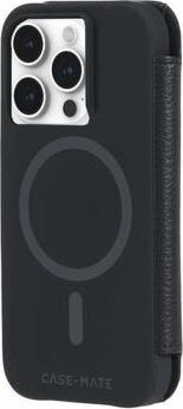 iPhone 15 Pro Case-Mate MagSafe Lommebok-deksel I Lær - Svart