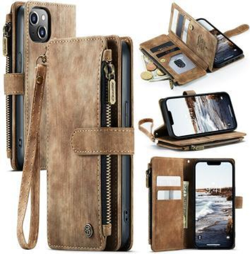 iPhone 15 Caseme C30 Multifunksjonell Lommebok-deksel - Brun