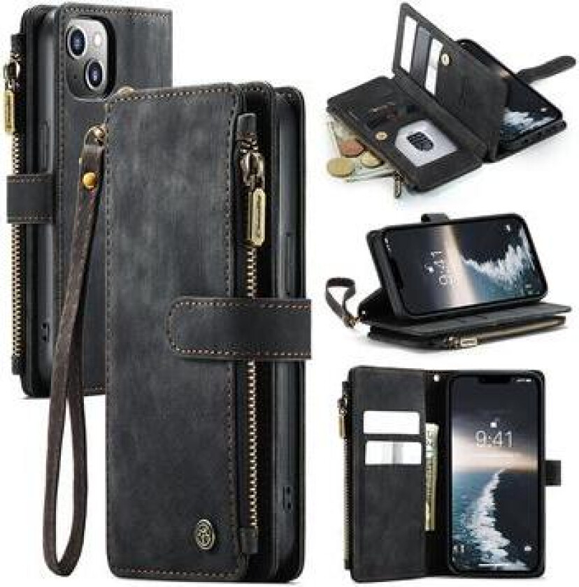 iPhone 15 Caseme C30 Multifunksjonell Lommebok-deksel - Svart