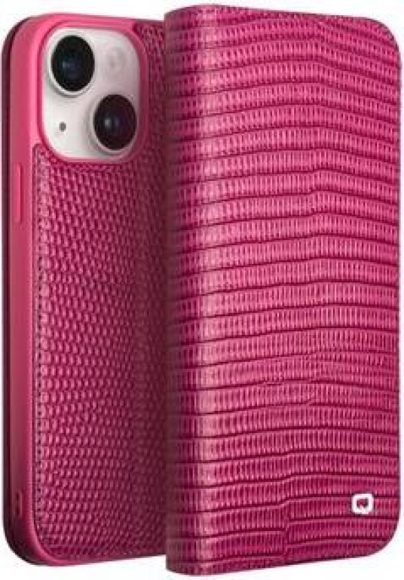 iPhone 15 Plus Lommebok-deksel I Lær - Krokodille - Varm Rosa
