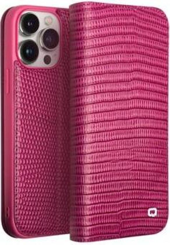 iPhone 15 Pro Lommebok-deksel I Lær - Krokodille - Varm Rosa