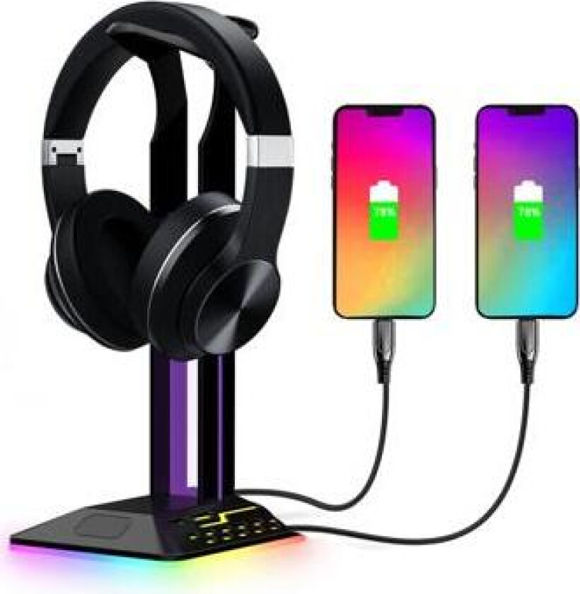 2-i-1 Hodetelefonstativ / USB-hub med RGB RGBD8 - Svart