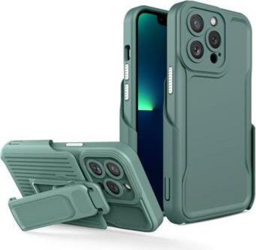 Explorer Series iPhone 14 Pro Hybrid-deksel med Belteklemme - Mørkegrønn