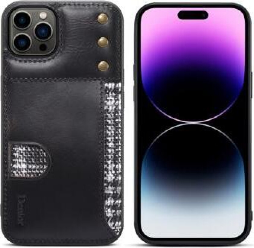 Denior Waxy iPhone 14 Pro Lær Belagt Deksel - Svart
