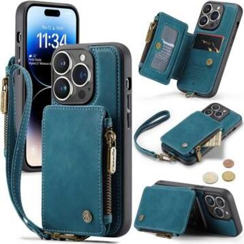 C20 Lomme med Glidelås iPhone 14 Pro Hybrid-deksel - Blå