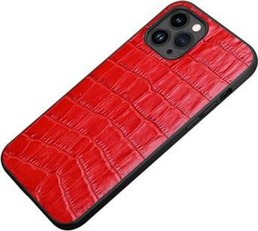 Crocodile Series iPhone 14 Pro Lær Belagt Deksel - Rød