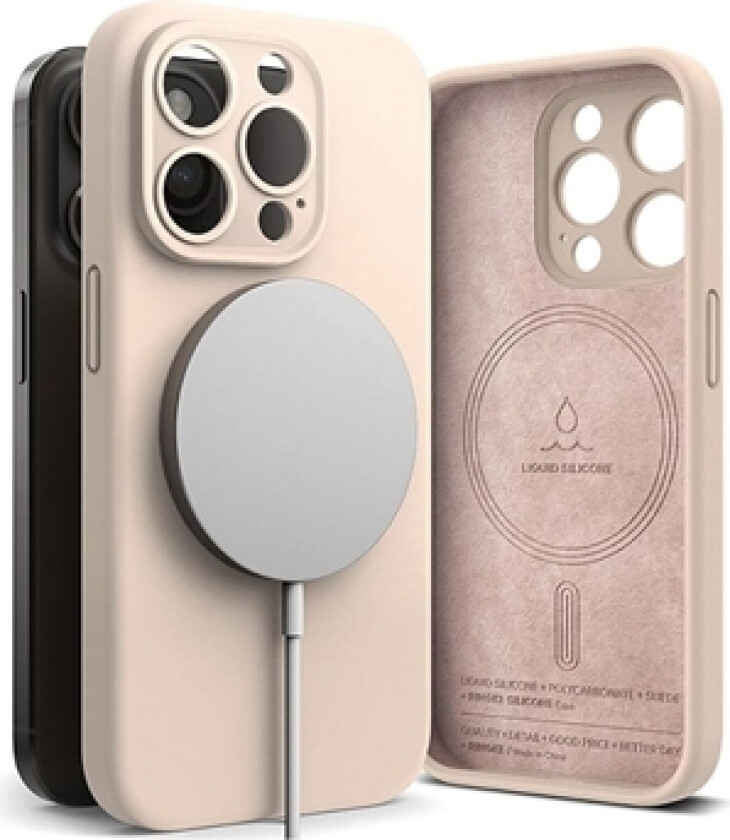 iPhone 15 Pro Max Ringke Liquid Silicone MagSafe Deksel - Rosa Sand