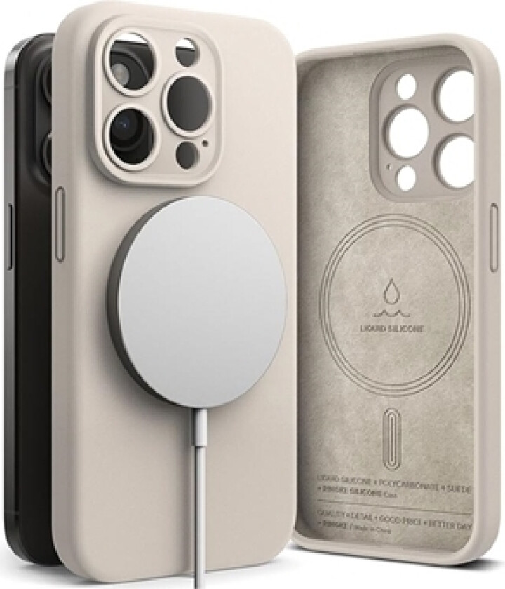 iPhone 15 Pro Ringke Liquid Silicone MagSafe Deksel - Stein