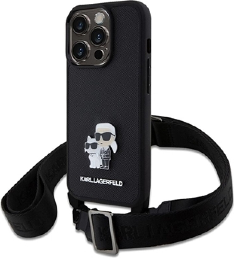 iPhone 15 Pro Karl Lagerfeld Saffiano Crossbody Metal Karl & Choupette Deksel - Svart