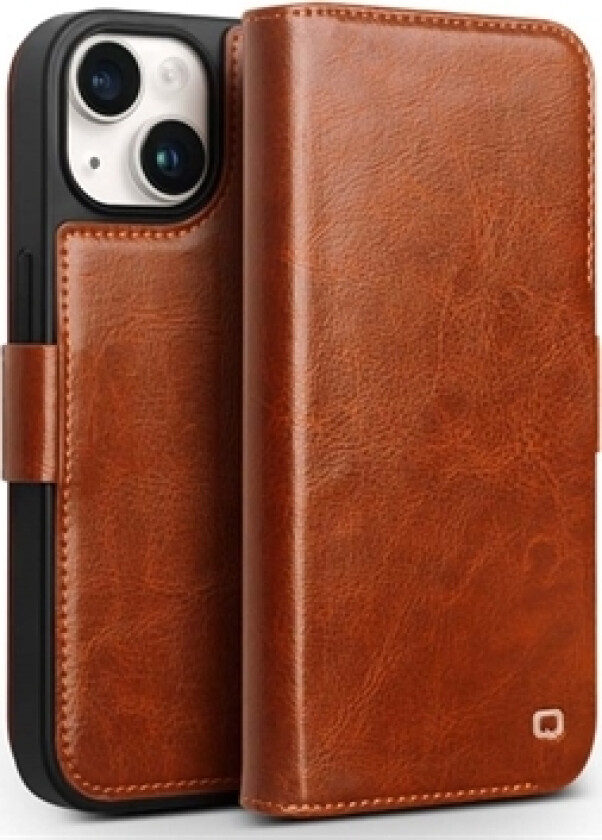 iPhone 15 Plus Qialino Classic Lommebok-deksel I Lær - Lysebrun
