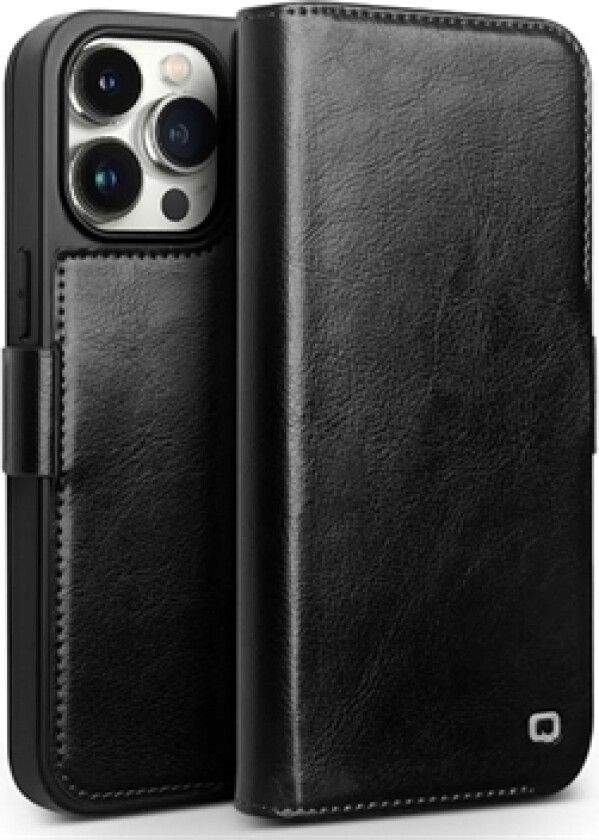 iPhone 15 Pro Max Qialino Classic Lommebok-deksel I Lær - Svart