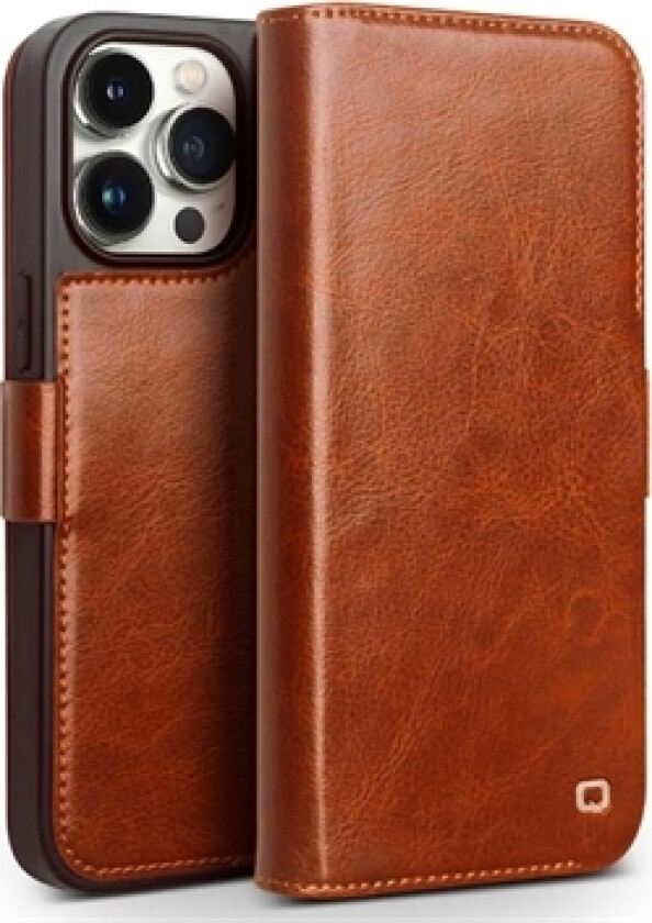 iPhone 15 Pro Max Qialino Classic Lommebok-deksel I Lær - Lysebrun