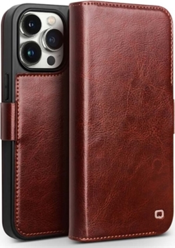 iPhone 15 Pro Max Qialino Classic Lommebok-deksel I Lær - Mørkebrun