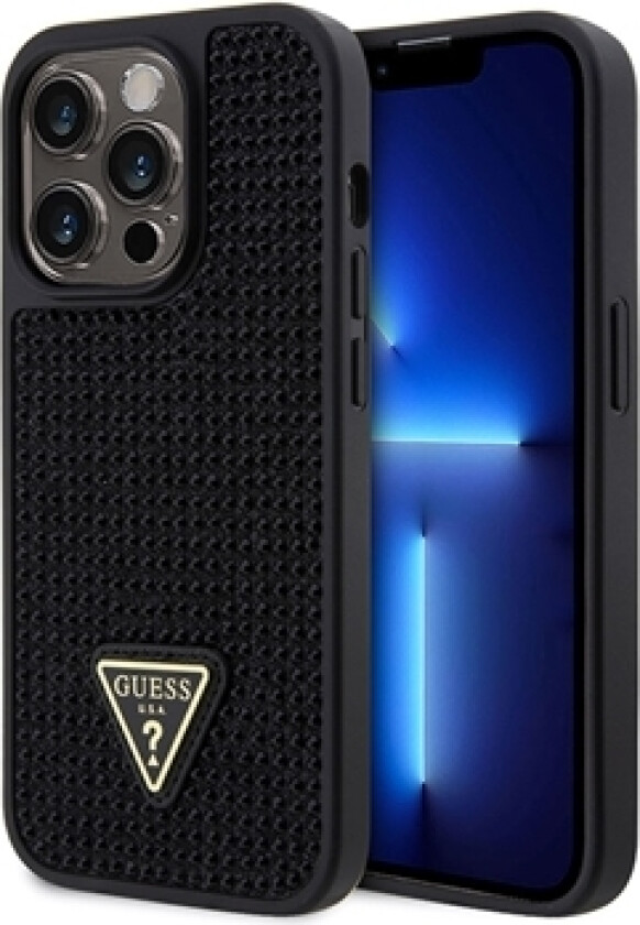 iPhone 15 Pro Guess Rhinestones Triangle Metal Logo Deksel - Svart