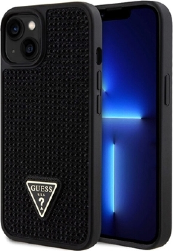 iPhone 15 Plus Guess Rhinestones Triangle Metal Logo Deksel - Svart