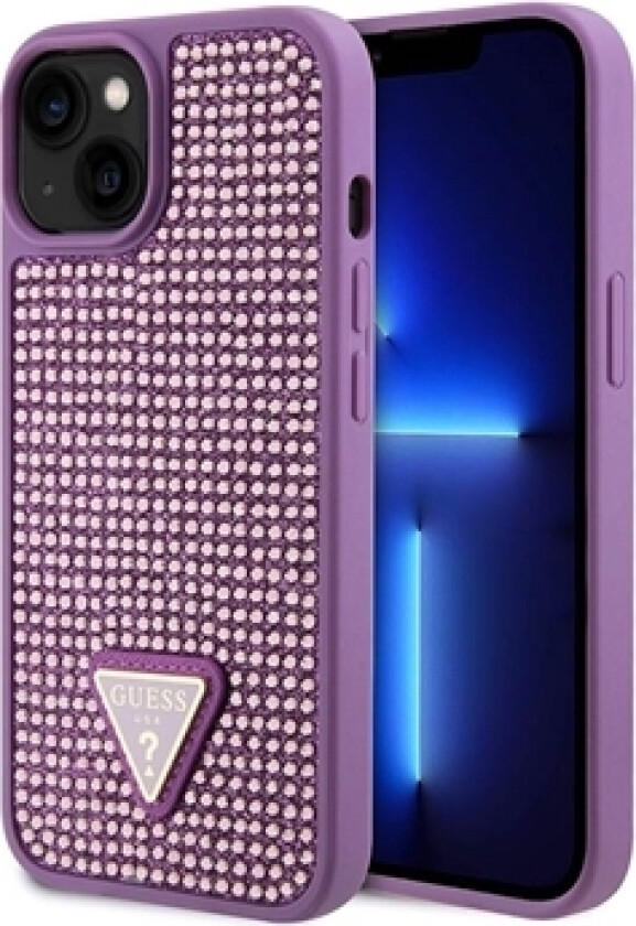 iPhone 15 Guess Rhinestones Triangle Metal Logo Deksel - Lilla